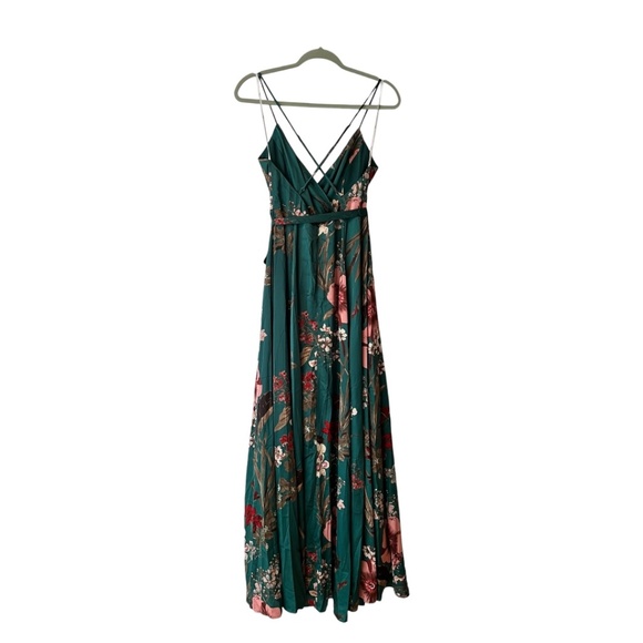 Lulus Dark Floral Maxi Gown with Side Slit and Tie Belt Size Medium - Picture 3 of 10